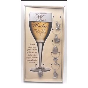 Boston Warehouse Wine Markers Set of 6 Metal Drink Charms Vintage 2001 18337‎